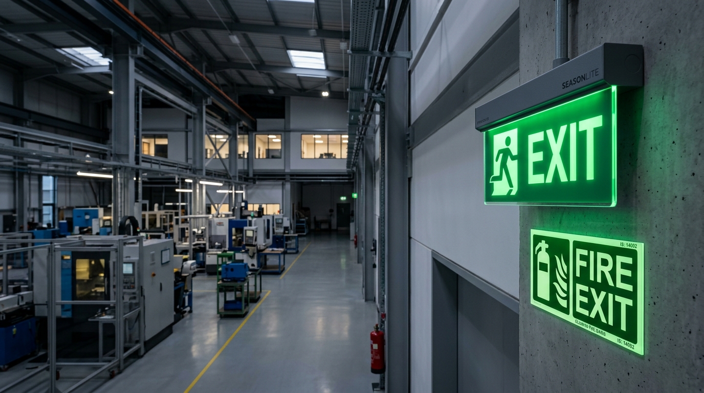 Seasonlite LED emergency exit lights and fire safety signage manufacturing facility in Mumbai