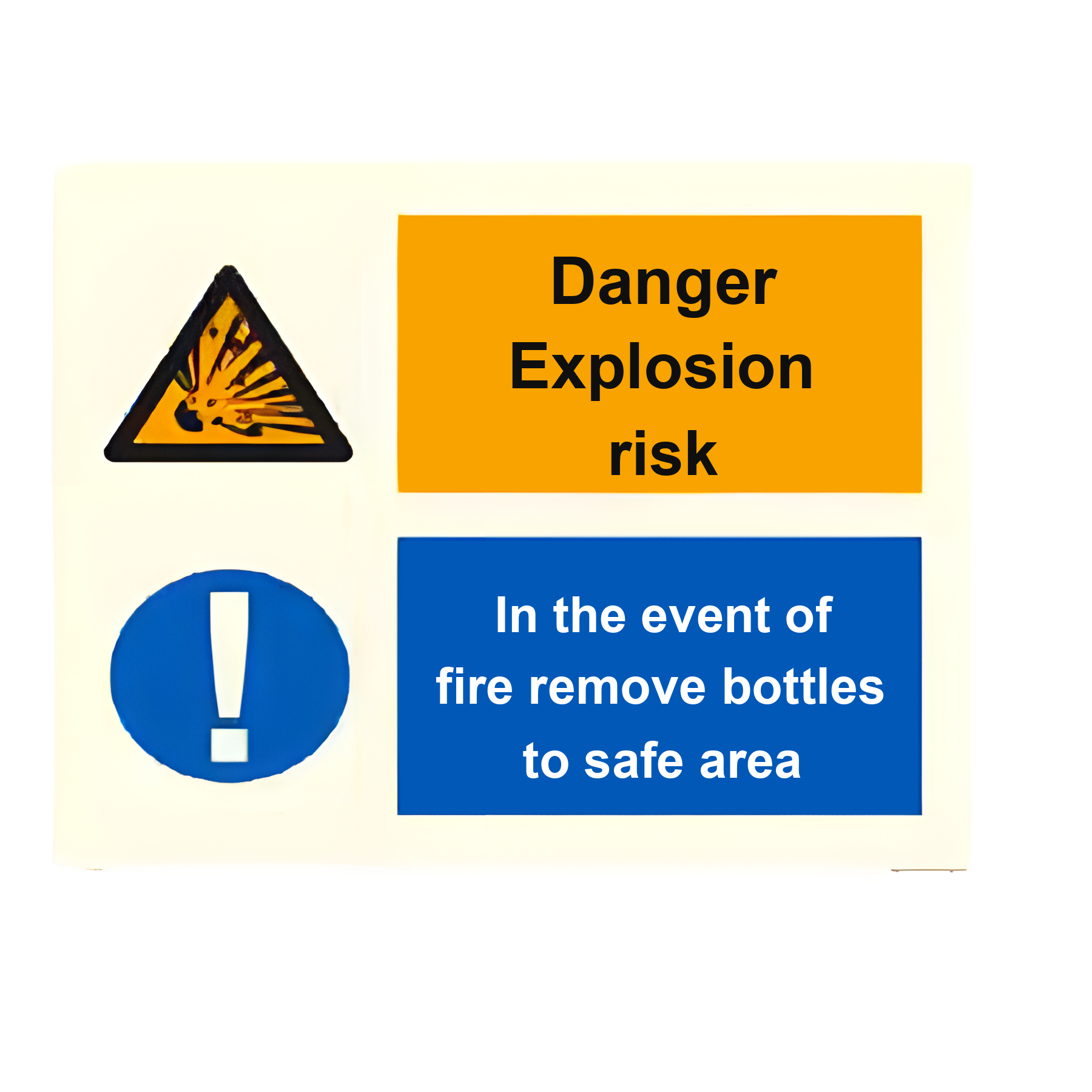 C29 — Danger explosion risk - remove bottles to safe area in event of fire | Combination Sign | Seasonlite