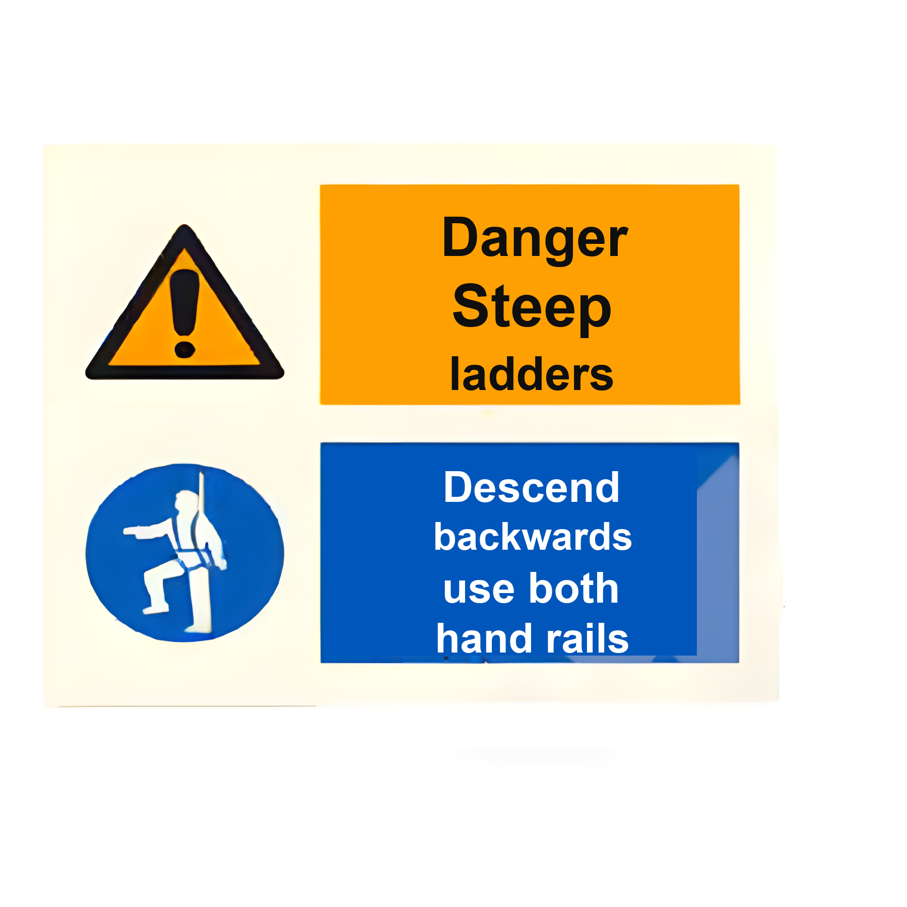 C39 — Danger steep ladders - descend backwards, use both hand rails | Combination Sign | Seasonlite