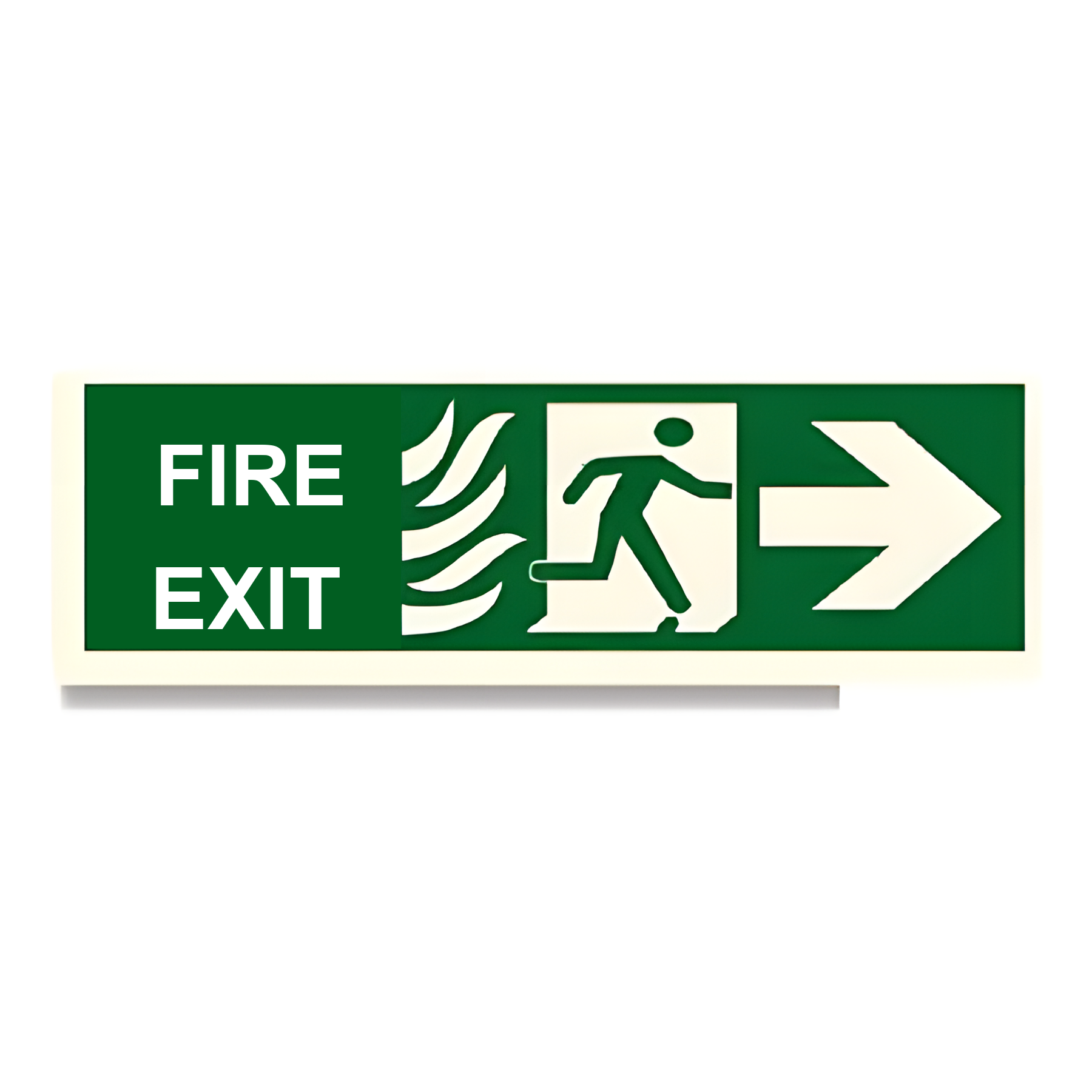 D108 — SWGS - Fire Exit + tactile strip + running man + arrow right | Direction Sign | Seasonlite