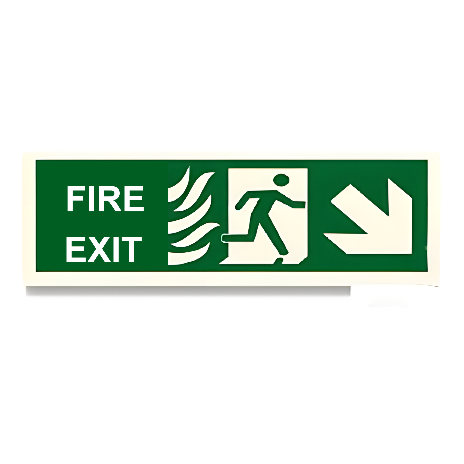 D114 — SWGS - Fire Exit + running man + arrow down-right | Direction Sign | Seasonlite