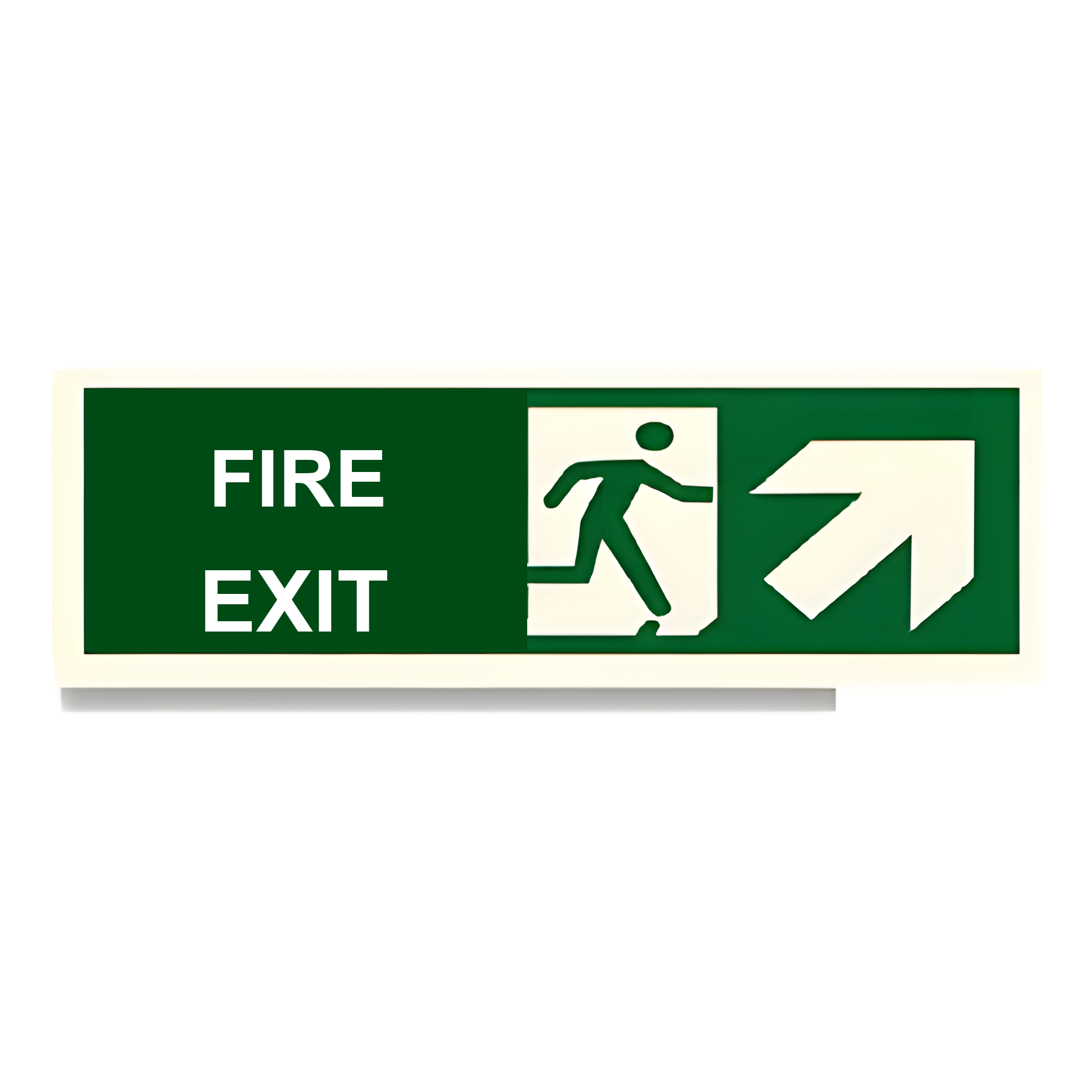 D38 — Fire Exit + running man + arrow up-right | Direction Sign | Seasonlite