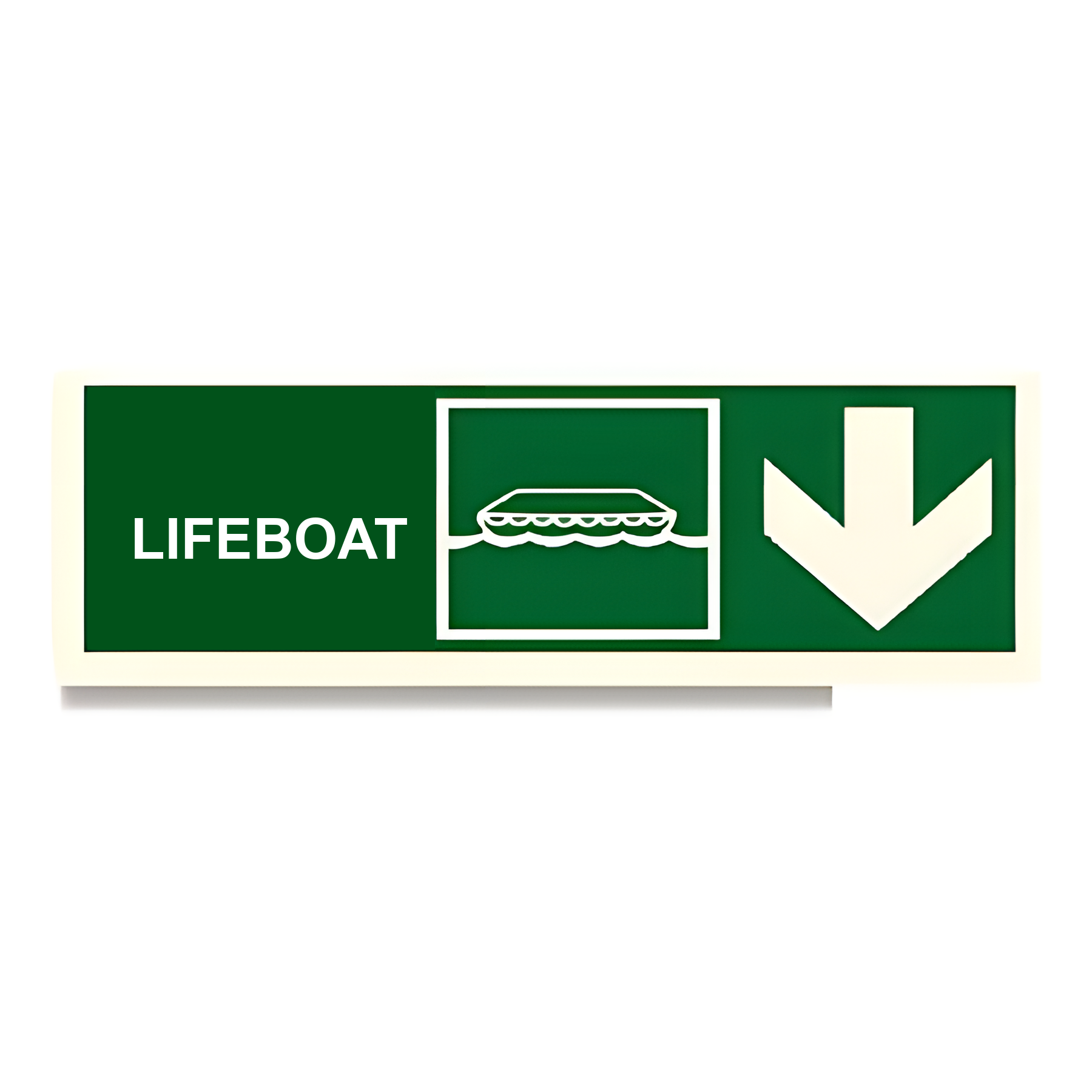 D50 — Lifeboat + arrow down (mirrored) | Direction Sign | Seasonlite