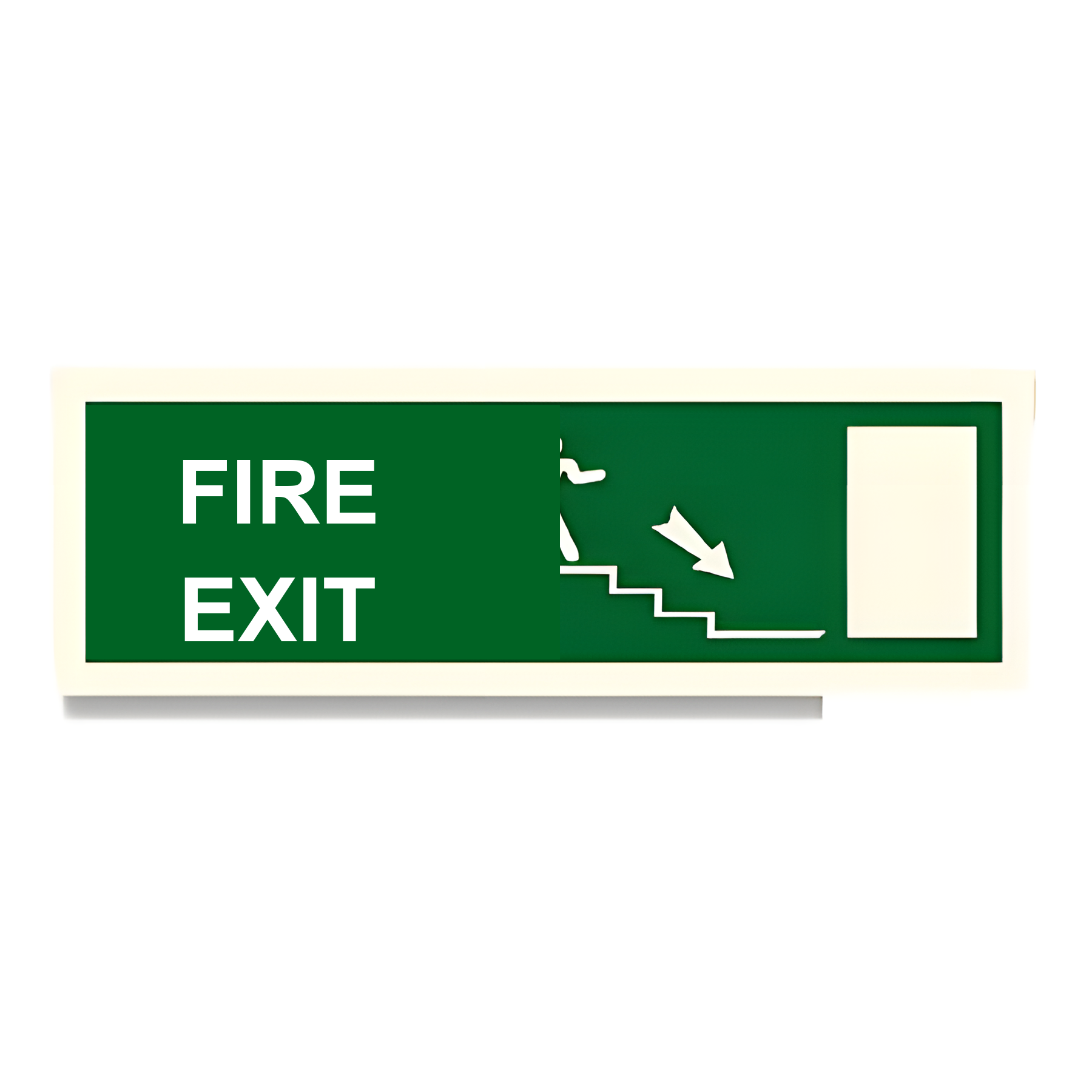 D64 — Fire Exit + stairs + arrow down-left | Direction Sign | Seasonlite