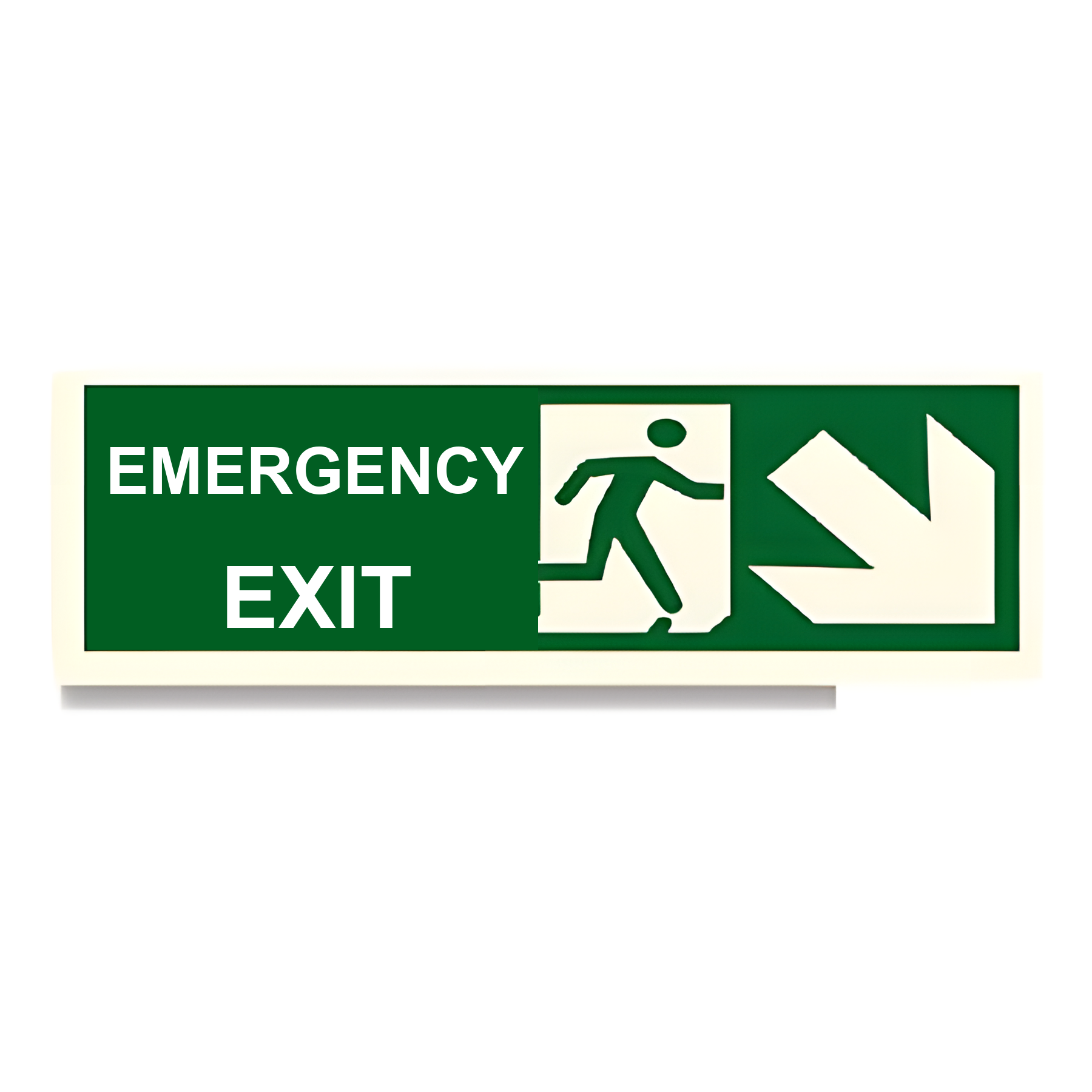 D84 — Emergency Exit + running man + arrow down-left | Direction Sign | Seasonlite
