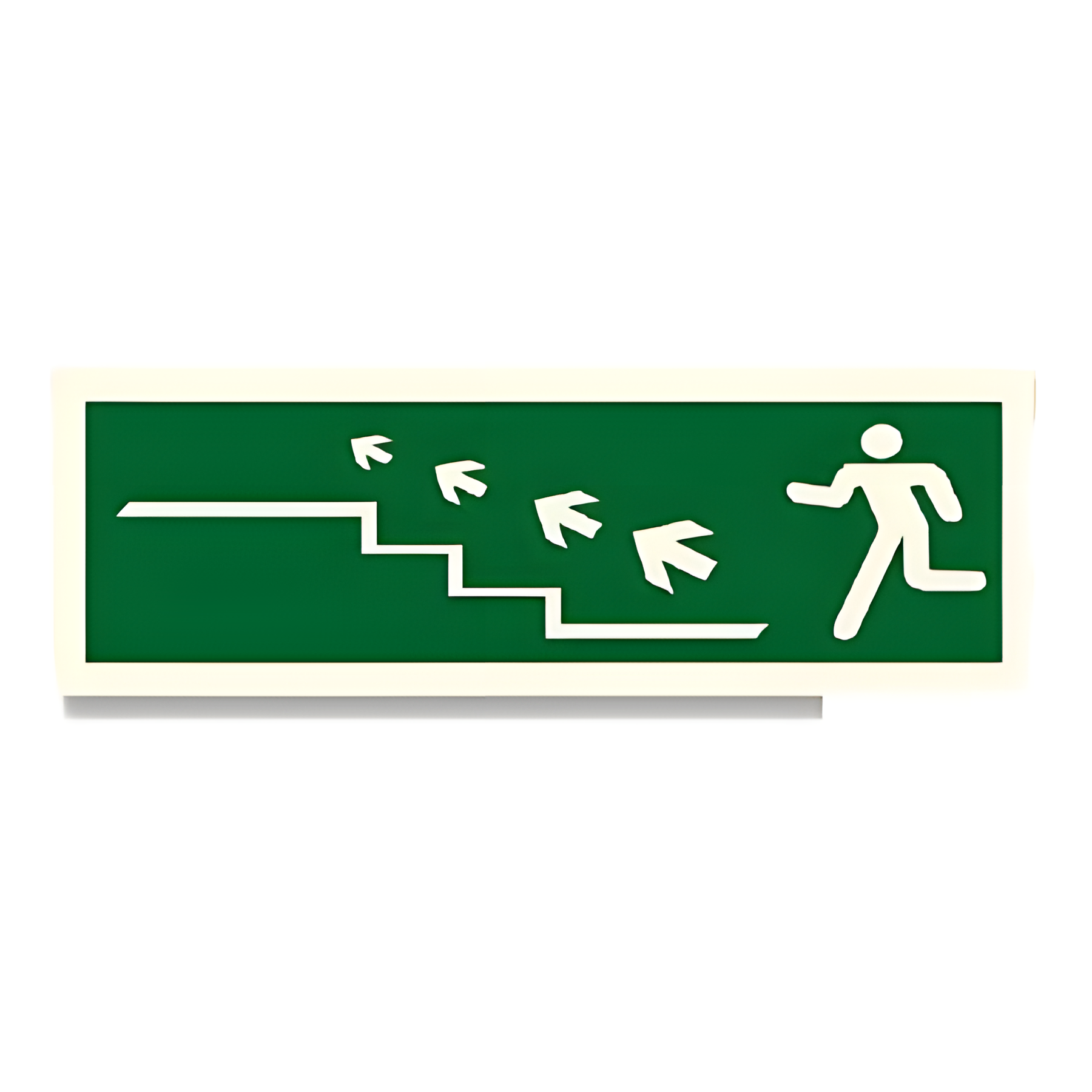 D89 — Running man on stairs + arrow (ascending, right) | Direction Sign | Seasonlite