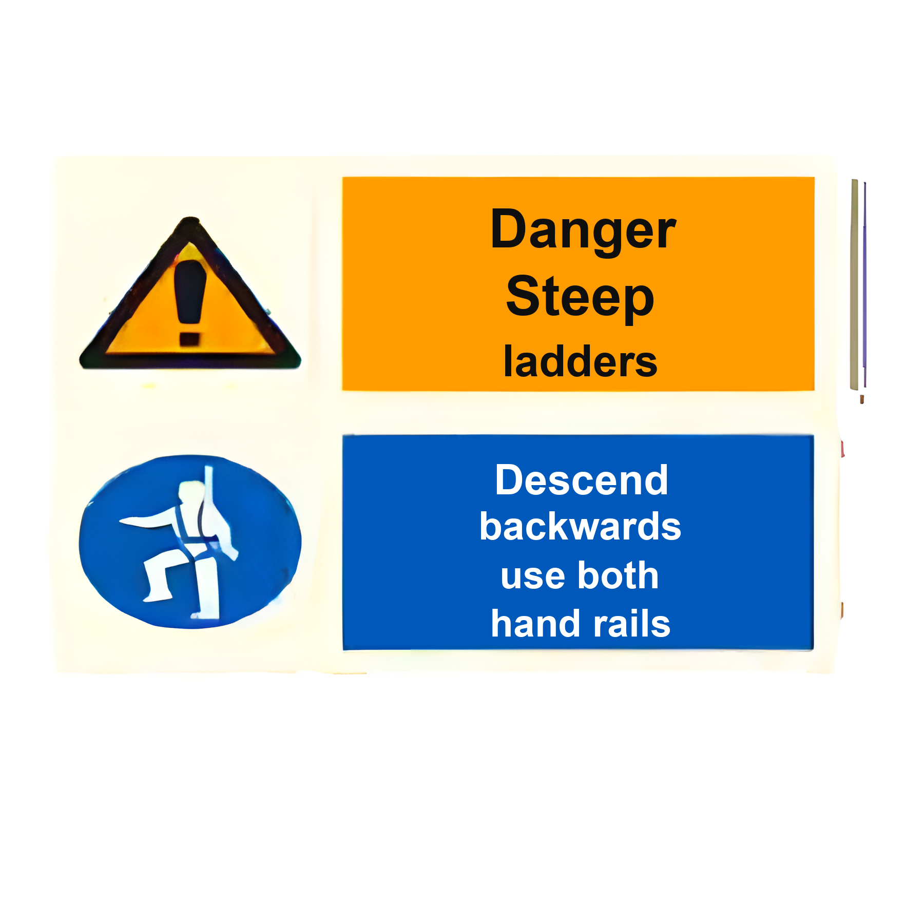 DER24 — Danger - steep ladders, descend backwards, use both hand rails | Deck & Engine Room Sign | Seasonlite