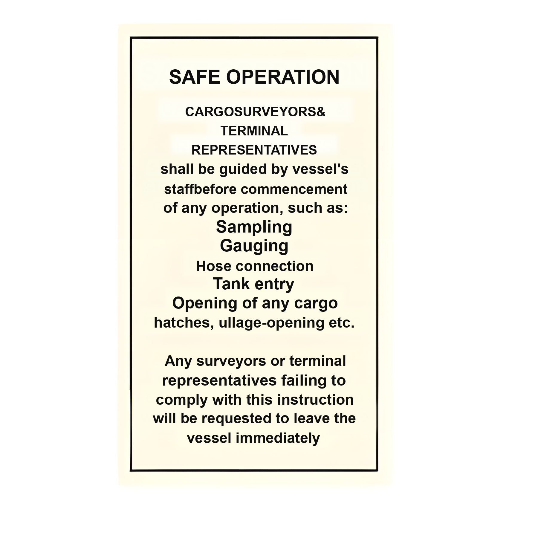 DER32 — Safe Operation notice - cargo surveyors & terminal representatives | Deck & Engine Room Sign | Seasonlite