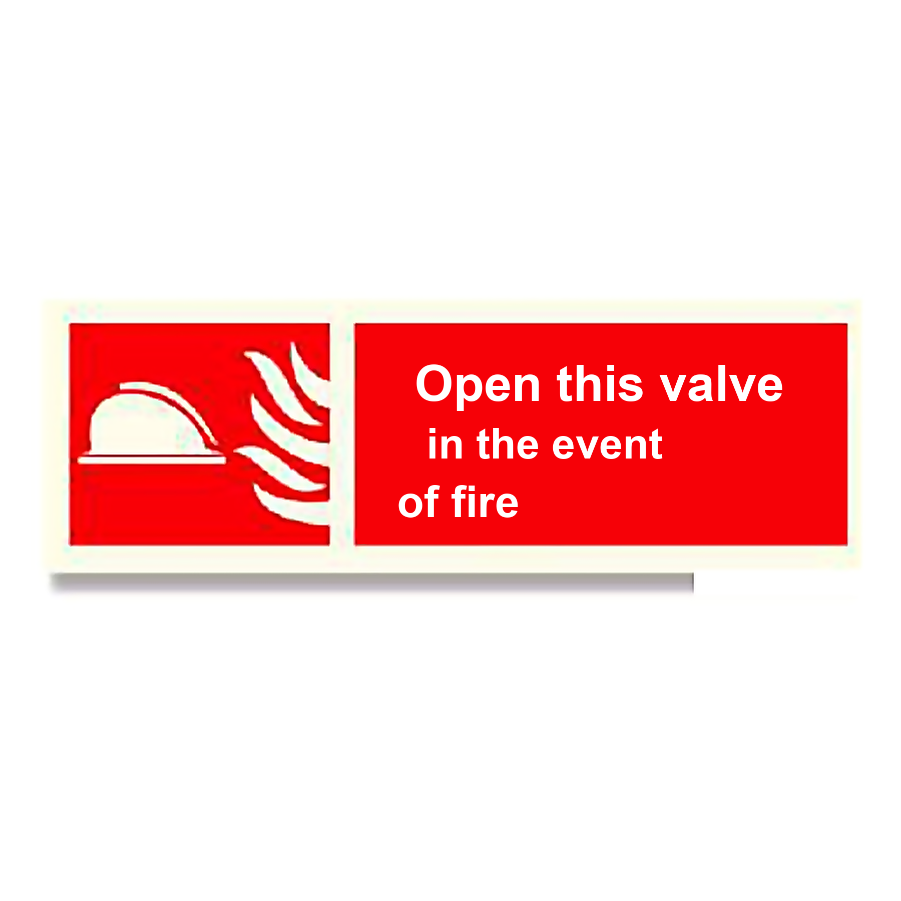 FE28 — Open this valve in the event of fire | Fire Equipment Sign | Seasonlite