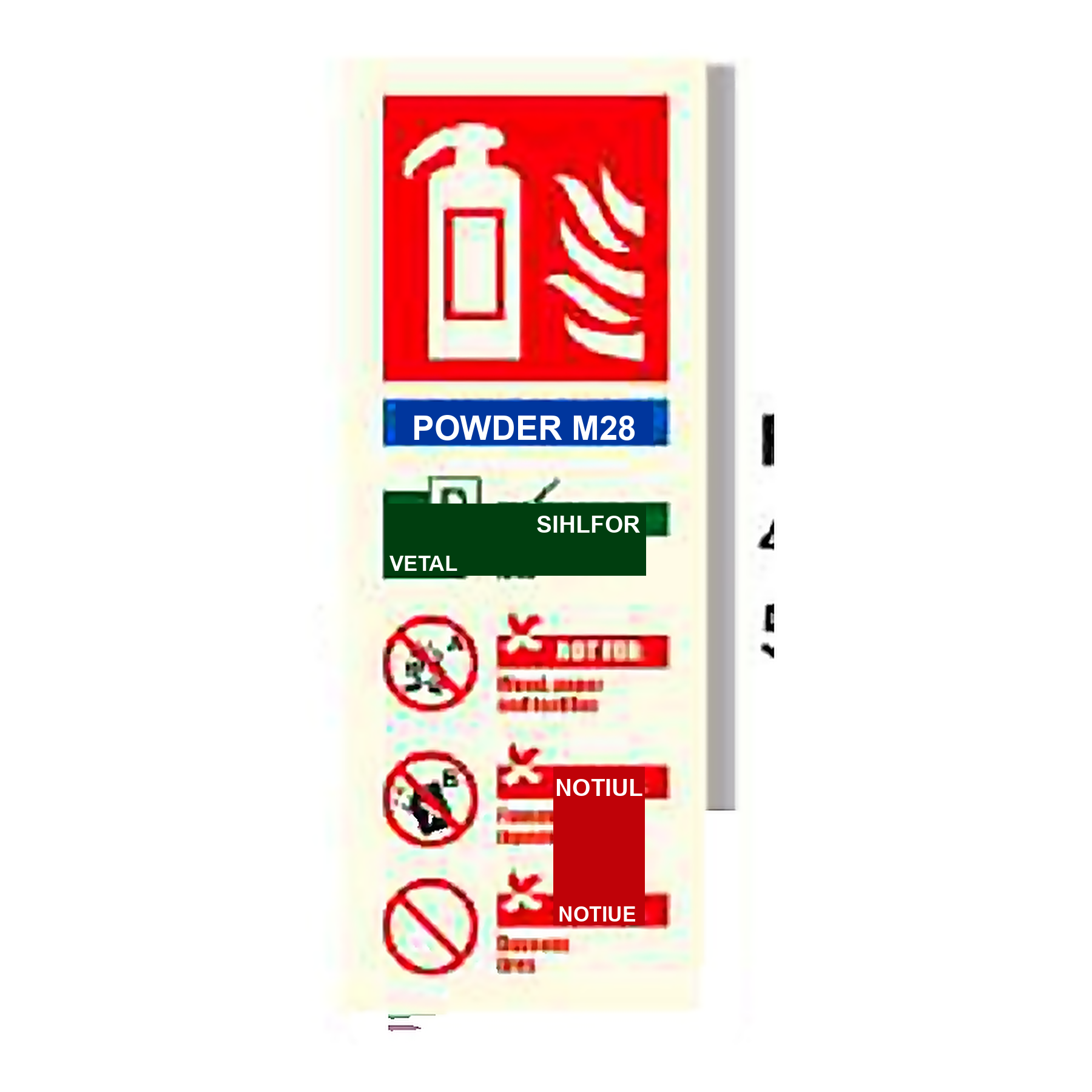 FE44 — Powder M28 extinguisher ID plate | Fire Equipment Sign | Seasonlite