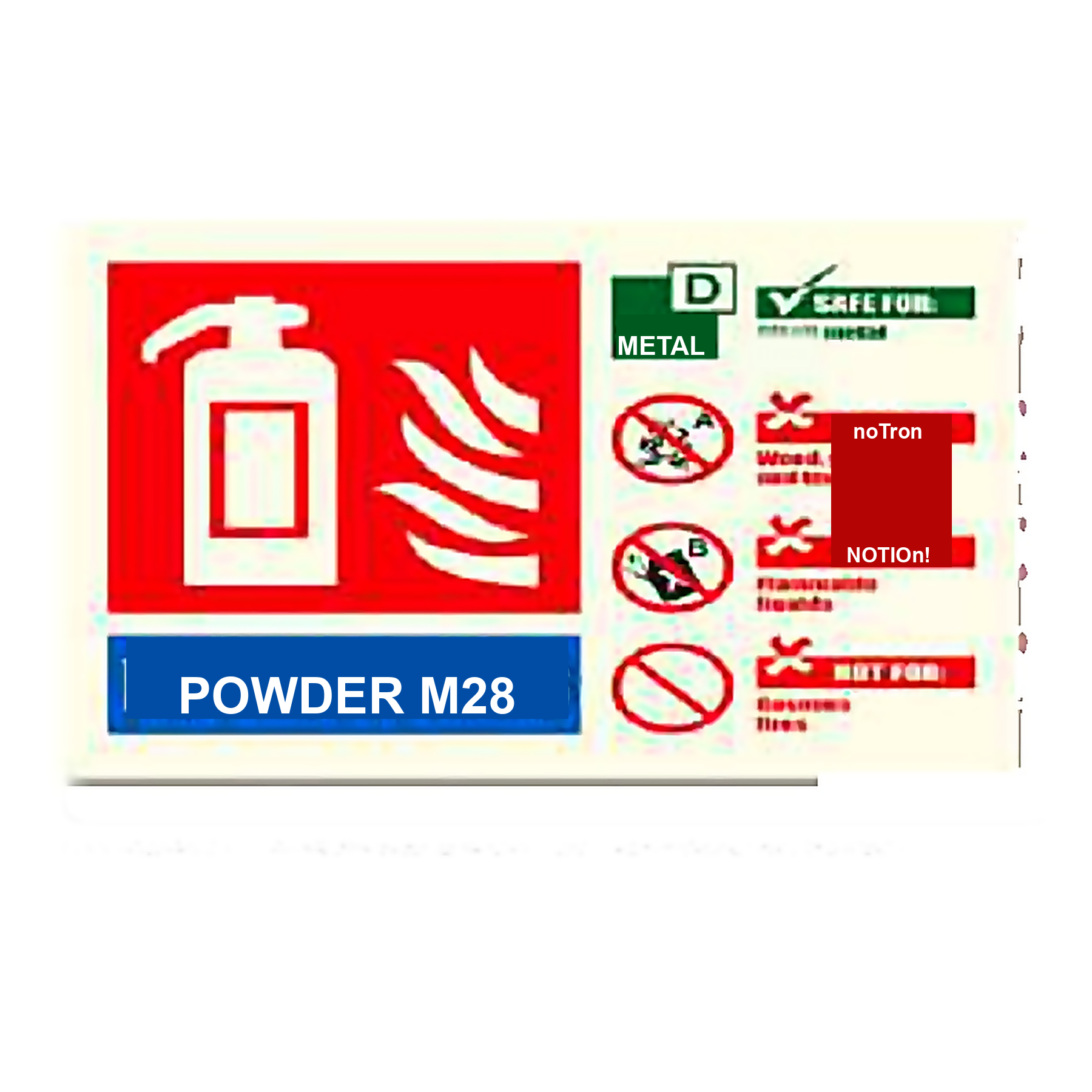 FE52 — Powder M28 extinguisher (large ID board) | Fire Equipment Sign | Seasonlite