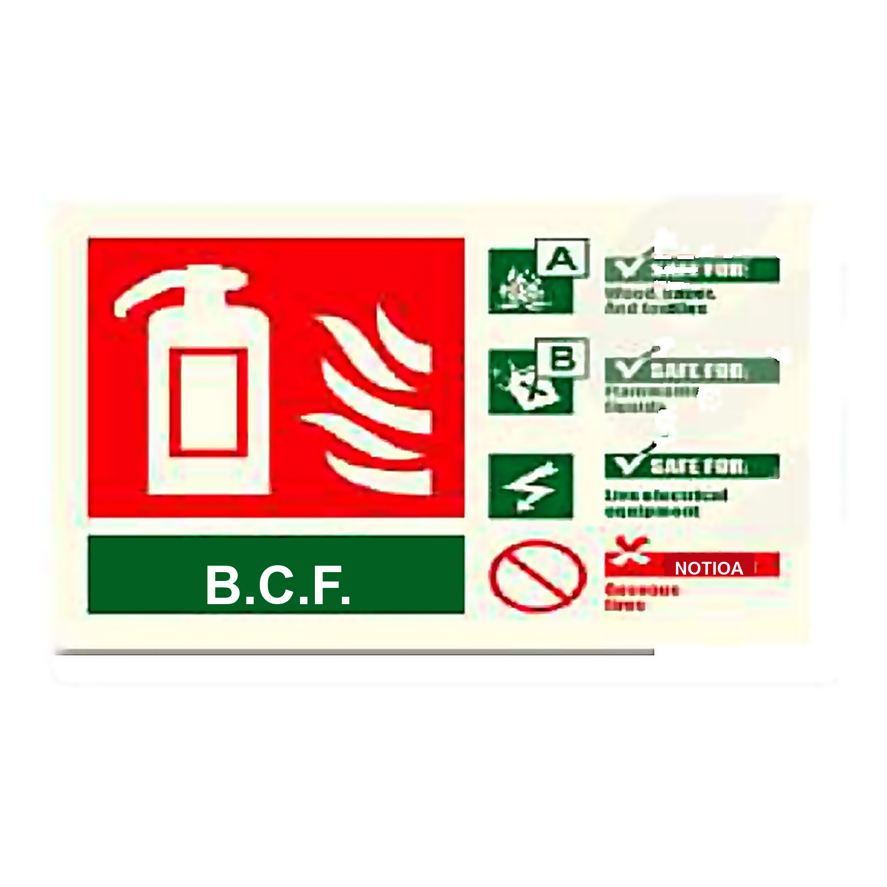 FE53 — B.C.F. extinguisher (large ID board) | Fire Equipment Sign | Seasonlite