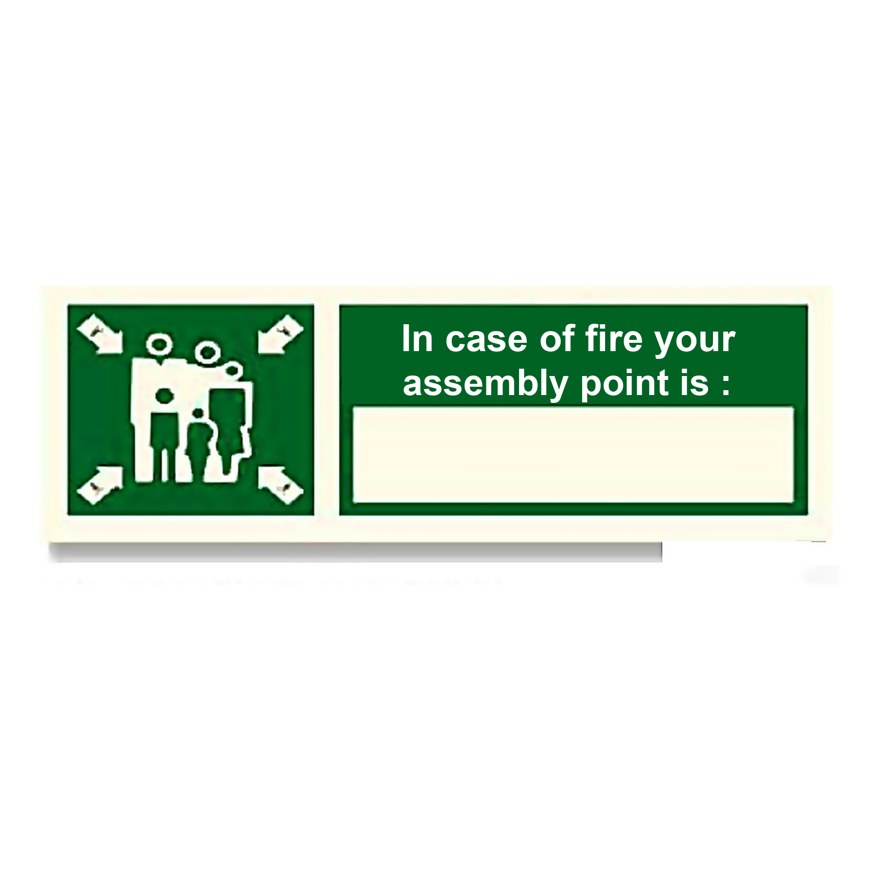 S80 — In case of fire your assembly point is | Safety Sign | Seasonlite