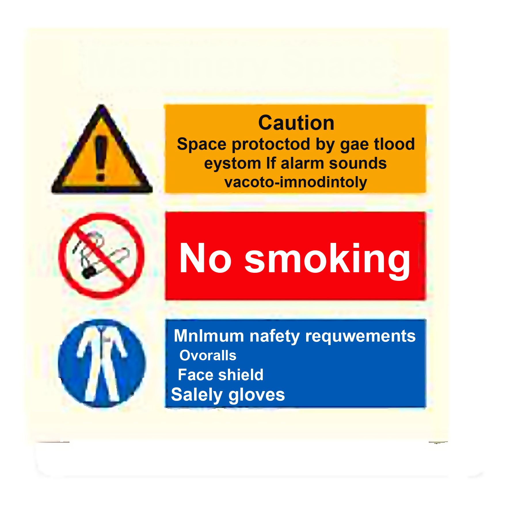 SI04 — Machinery Space - gas flood system, no smoking, PPE required | Space Identification Sign | Seasonlite