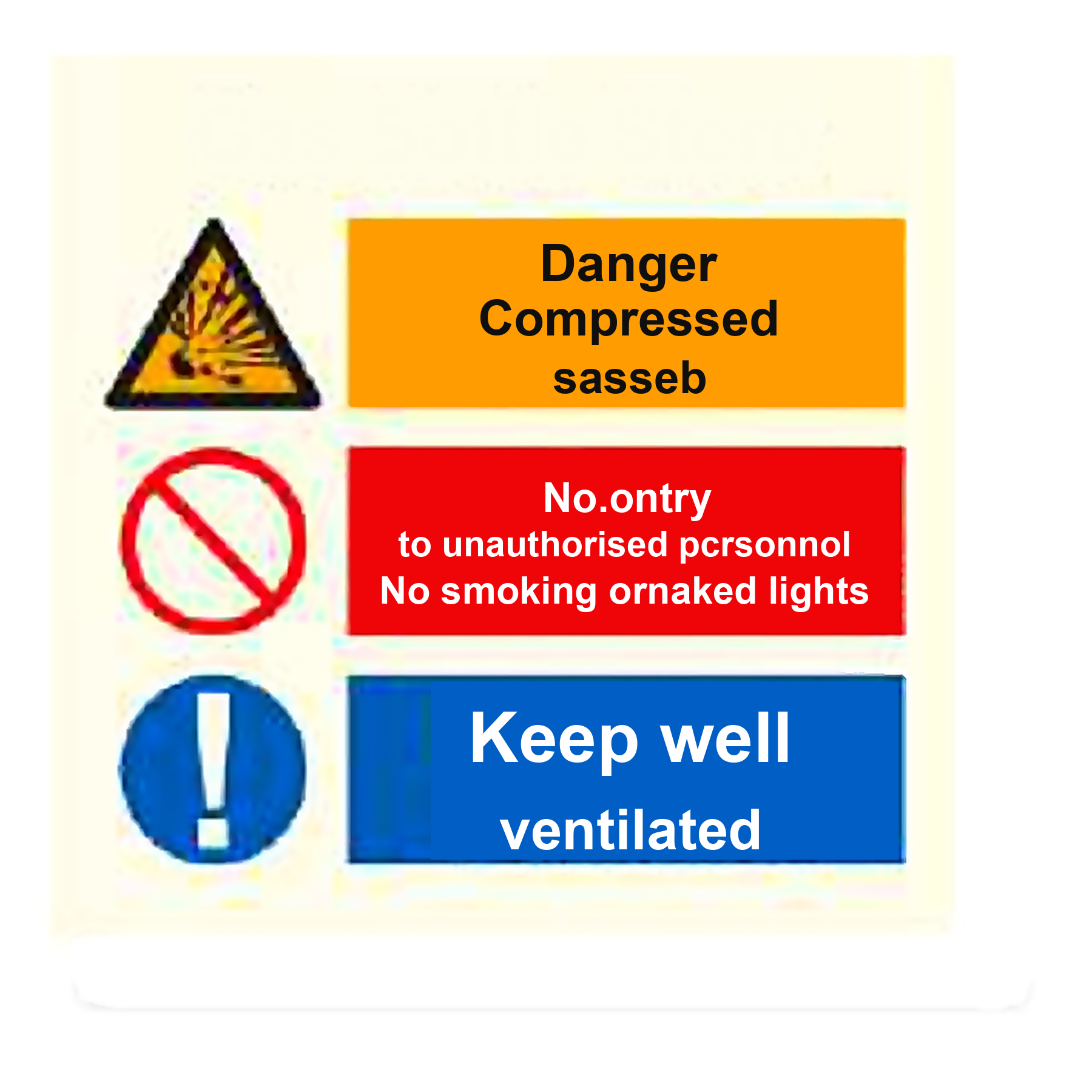 SI05 — Gas Bottle Store - compressed gases, no unauthorised entry, keep ventilated | Space Identification Sign | Seasonlite