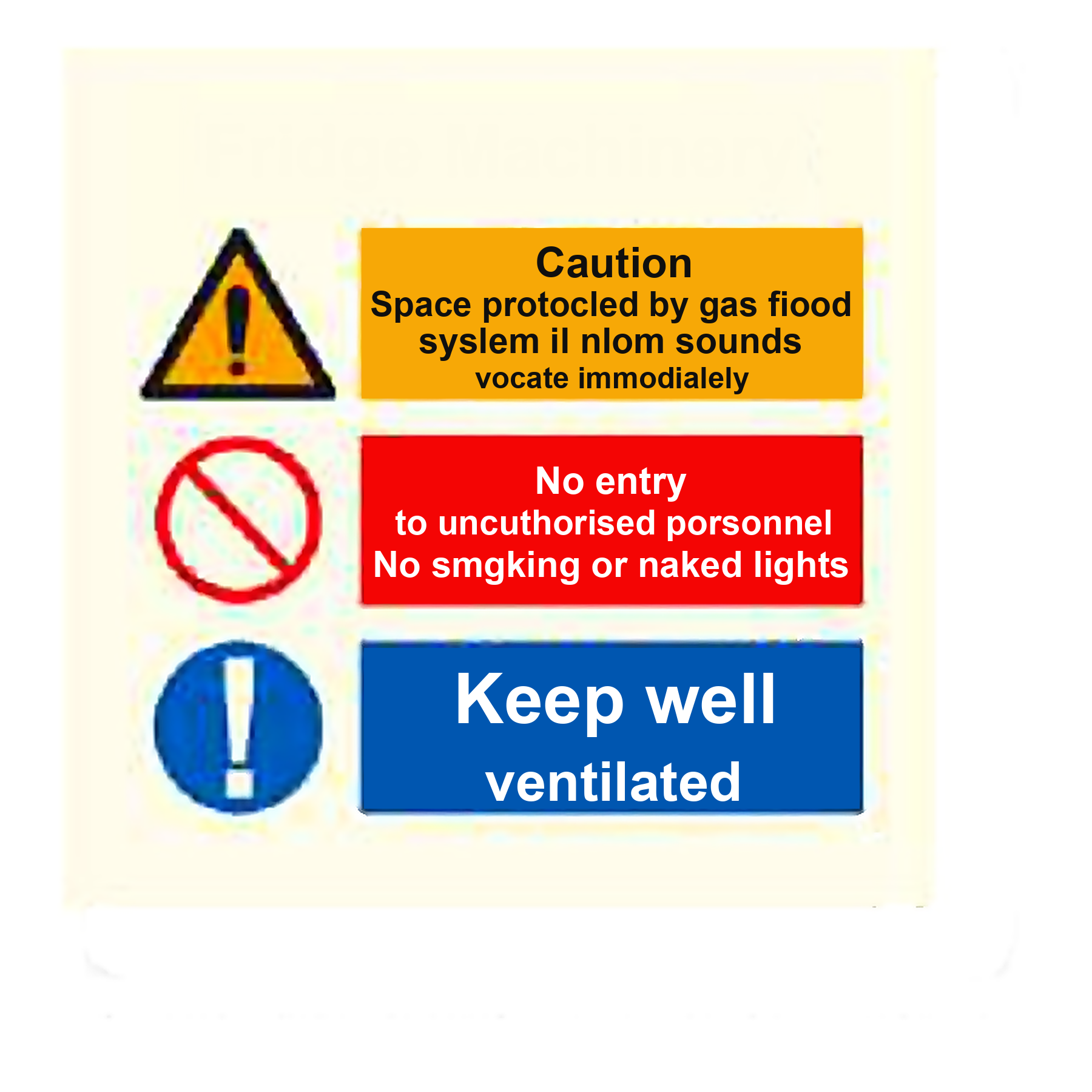 SI09 — Fridge Machinery - gas flood system, no unauthorised entry, keep ventilated | Space Identification Sign | Seasonlite