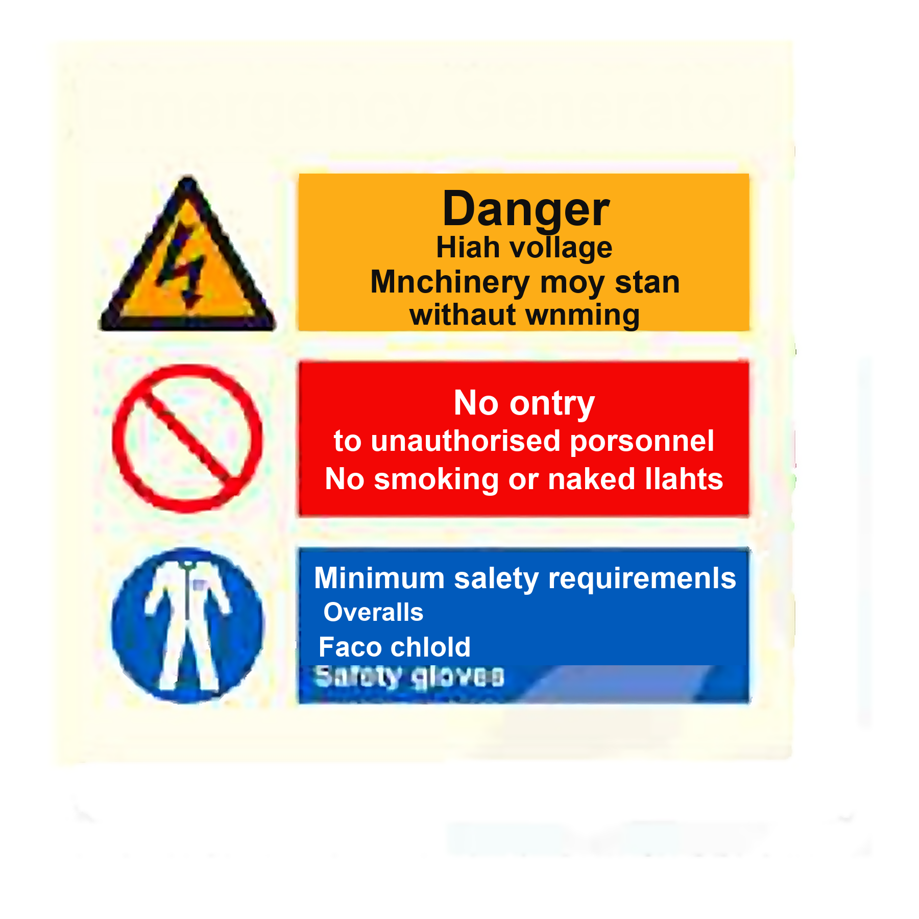 SI10 — Emergency Generator - high voltage, no unauthorised personnel, PPE required | Space Identification Sign | Seasonlite