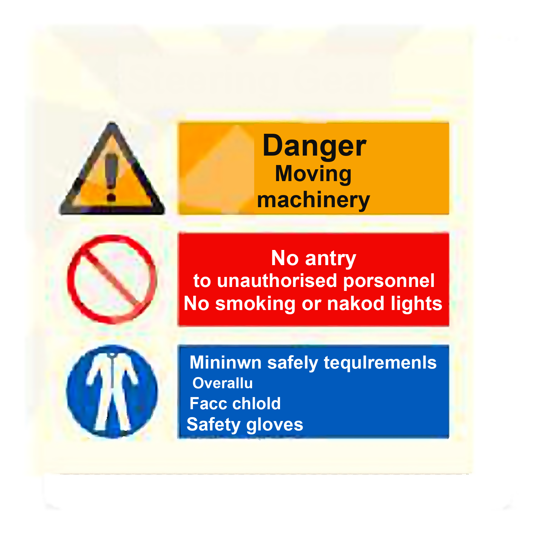 SI11 — Steering Gear - moving machinery, no unauthorised personnel, PPE required | Space Identification Sign | Seasonlite