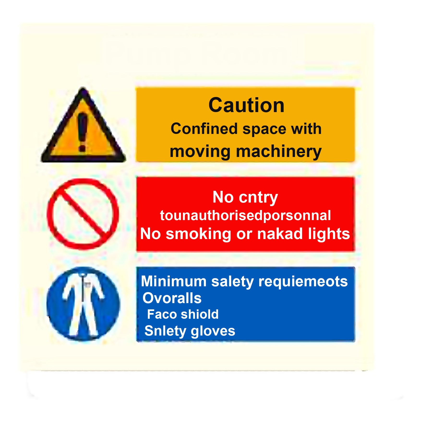 SI12 — Pump Room - confined space, no unauthorised personnel, PPE required | Space Identification Sign | Seasonlite